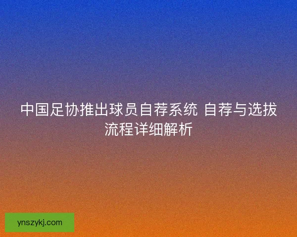 中国足协推出球员自荐系统 自荐与选拔流程详细解析